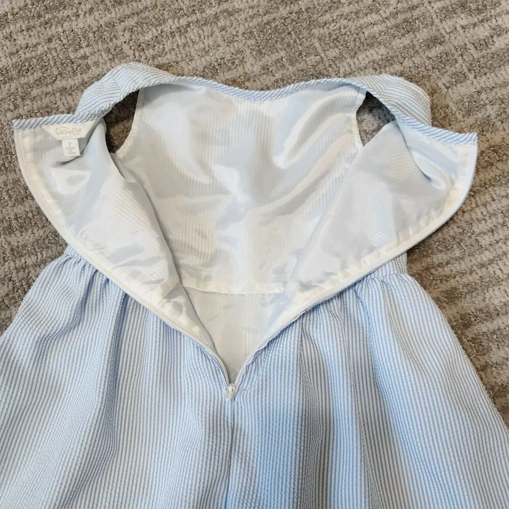 Pappagallo girl's seersucker sleeveless dress blue white size 7